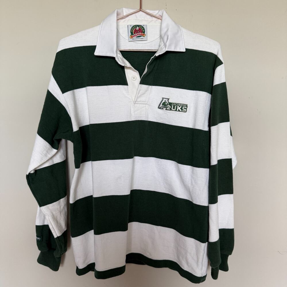Vintage Y2K Barbarian Rugby Shirt Mens Small Striped University Archmere Auks